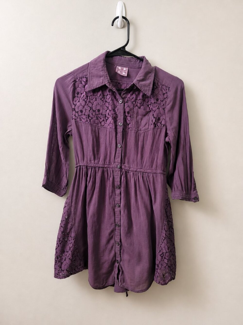 Free People Purple Lace Babydoll Tunic Top Boho Prairie Size 2